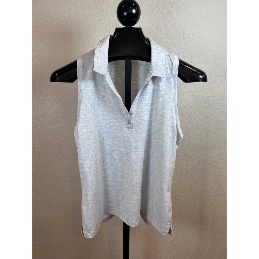 TravisMathew Womens Sleeveless Polo Shirt Light Grey Heather Racerback Size L